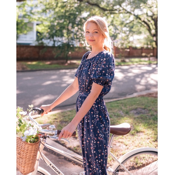 Gal Meets Glam Pants - NWT Gal Meets Glam Violet Floral Print Jumpsuit Puff Sleeves Peasant Blue Size 2